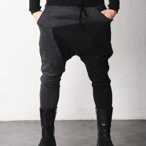 Two Tone Paneled Drop Crotch Harem Jersey Tapered Baggy Loose Fit Casual Sweatpants By KOKO LIAR