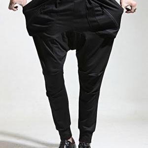 Fashion Drop Crotch Harem Multi Zipper Pocket Loose Baggy Jersey Sweatpants By KOKO LIAR